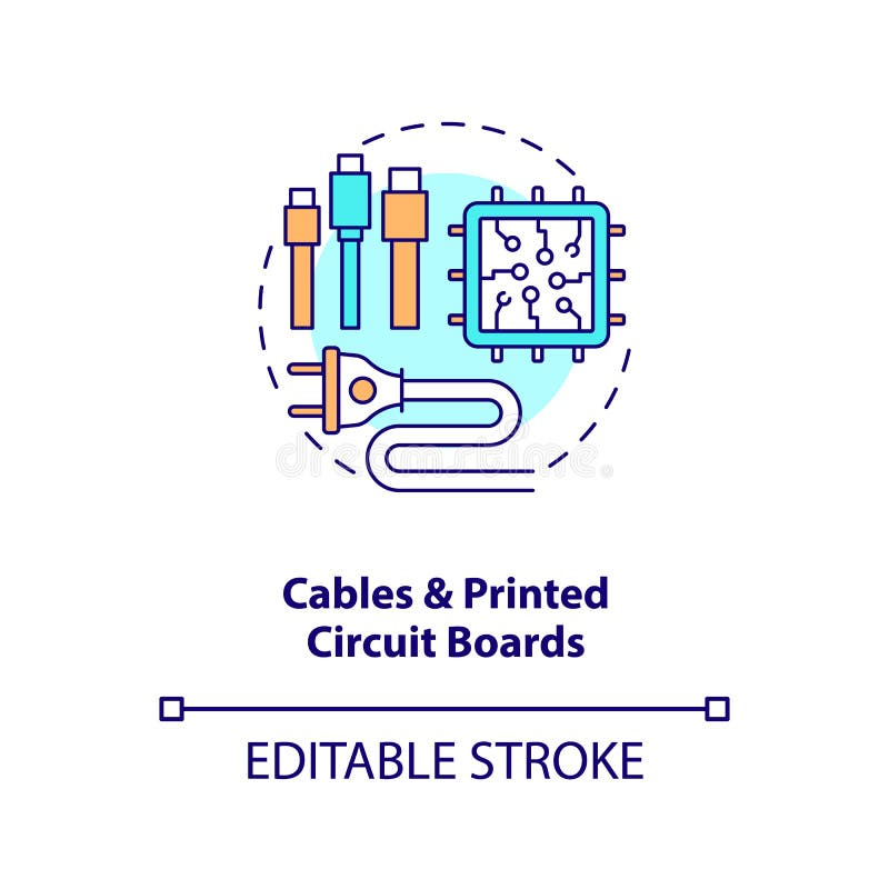 Cables and printed circuit boards concept icon stock illustration