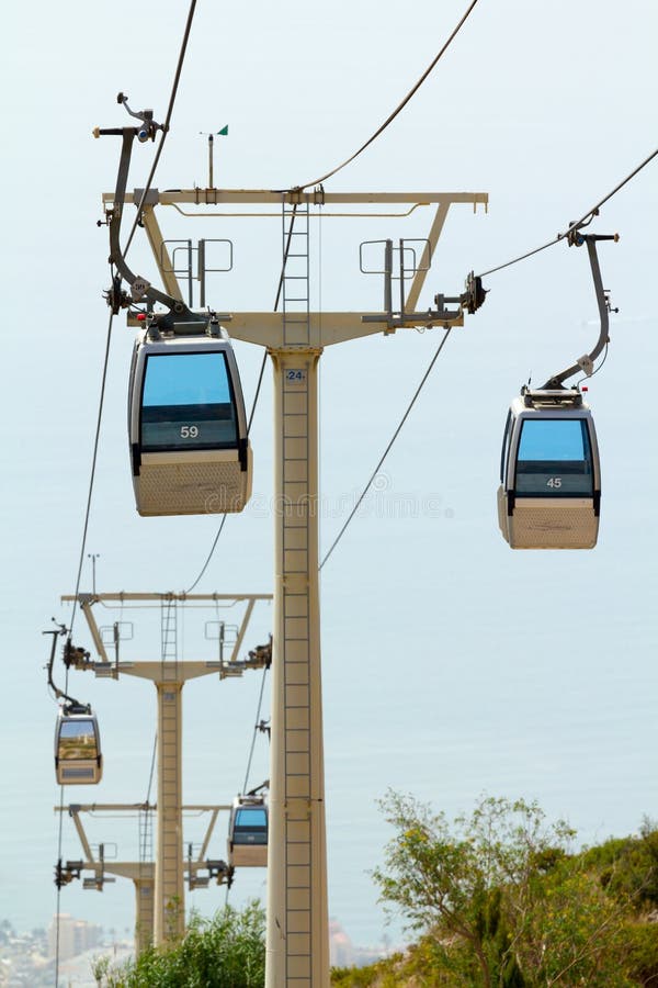 Cableway of city near sea