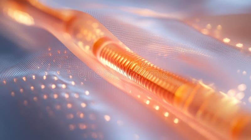 Cablu cu fibră optică strălucitor pe suprafață reflectorizantă stock images