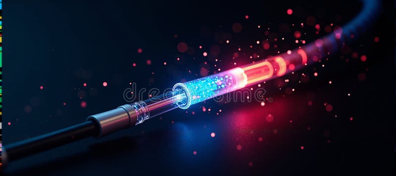 Cablu de fibră optică luminoasă pentru conectare și transmiterea datelor la viteza luminii, care mărește viteza datelor și viteza royalty free illustration