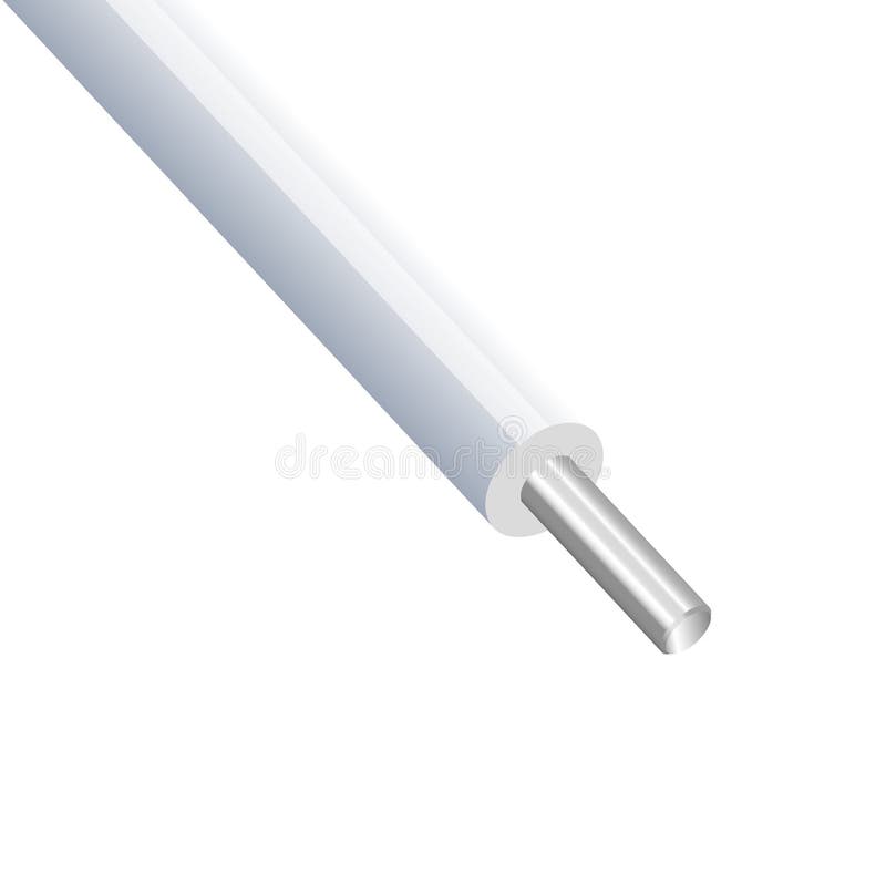 Cabo elétrico, de alumínio flexível isolado no fundo branco cabo com isolação branca da cor Seção do close-up ilustração stock Cabo elétrico, de alumínio flexível isolado no fundo branco cabo com isolação branca da cor Seção do close-up ilustração stock