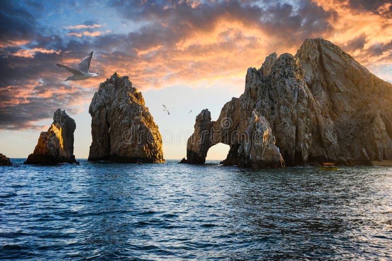 The distinctive arch of Cabo San Lucas rock formation is located at the southernmost point of Cabo San Lucas, in Mexico's Baja California Peninsula. The distinctive arch of Cabo San Lucas rock formation is located at the southernmost point of Cabo San Lucas, in Mexico's Baja California Peninsula.