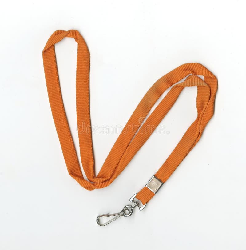Orange Lanyeard cord with chrome metal hook isolated on white background. Contains clipping path (at ALL sizes). Orange Lanyeard cord with chrome metal hook isolated on white background. Contains clipping path (at ALL sizes)