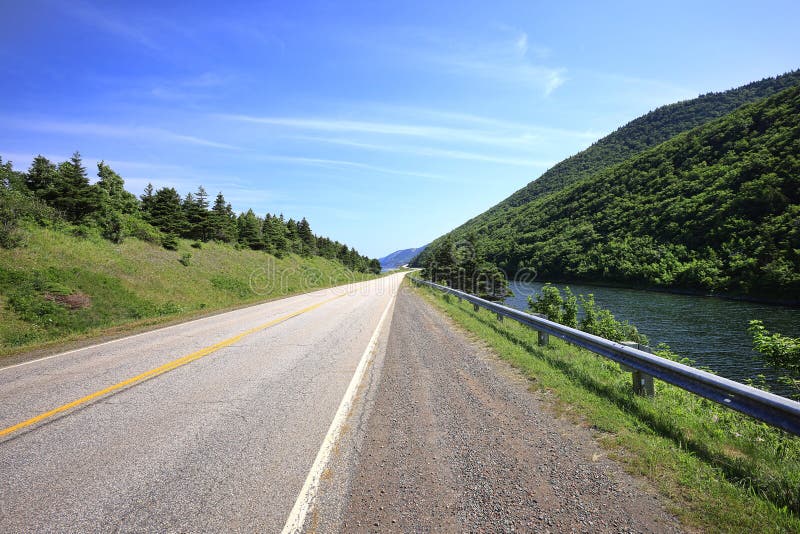 Cabot Trail Along The Bottom Of The Mountains stock photo