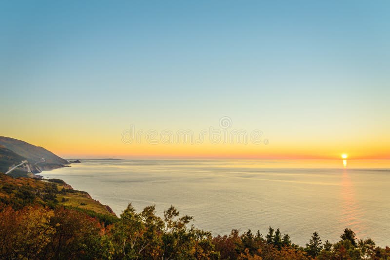 Cabot Trail at sunset stock photo