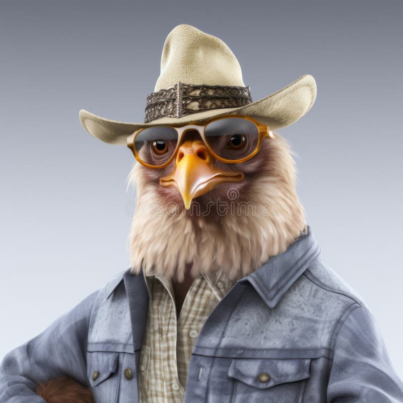 Cacatua alla moda : un ritratto iperrealistico in un abito da cowboy illustrazione vettoriale