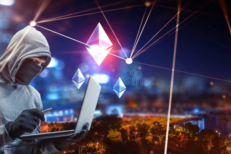 Caccia del pirata informatico per la valuta cripto immagini stock Caccia del pirata informatico per la valuta cripto immagini stock