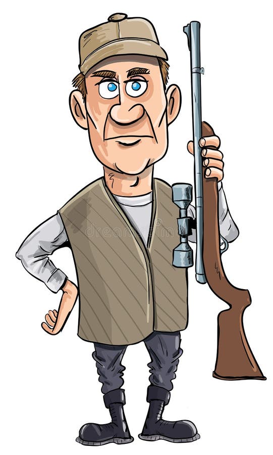 Cartoon hunter holding his gun. Isolated. Cartoon hunter holding his gun. Isolated