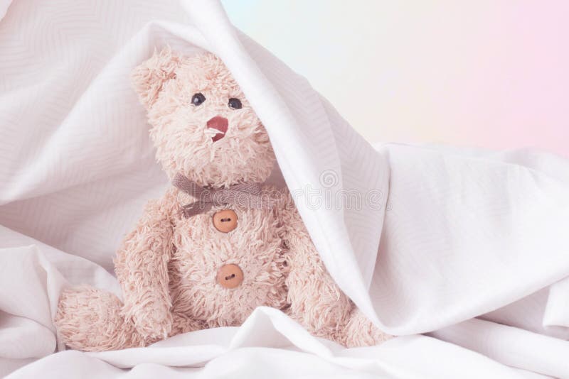 Nounours Mignon Joue à Cache-cache Avec Un Tissu