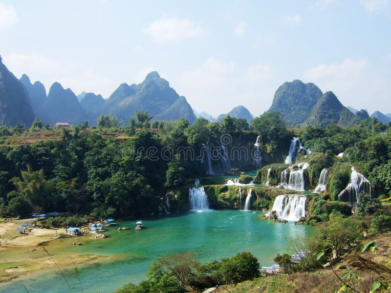 Between the border of China and Vietman. In Guangxi Province of China. The waterfall has two parts, this is the part in China. Between the border of China and Vietman. In Guangxi Province of China. The waterfall has two parts, this is the part in China.