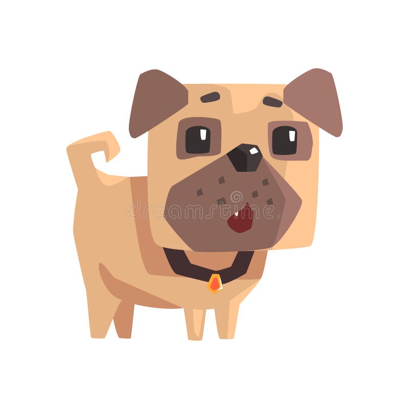 Cachorrinho pequeno surpreendido do cão do Pug do animal de estimação com ilustração dos desenhos animados de Emoji do colar ilustração do vetor Cachorrinho pequeno surpreendido do cão do Pug do animal de estimação com ilustração dos desenhos animados de Emoji do colar ilustração do vetor