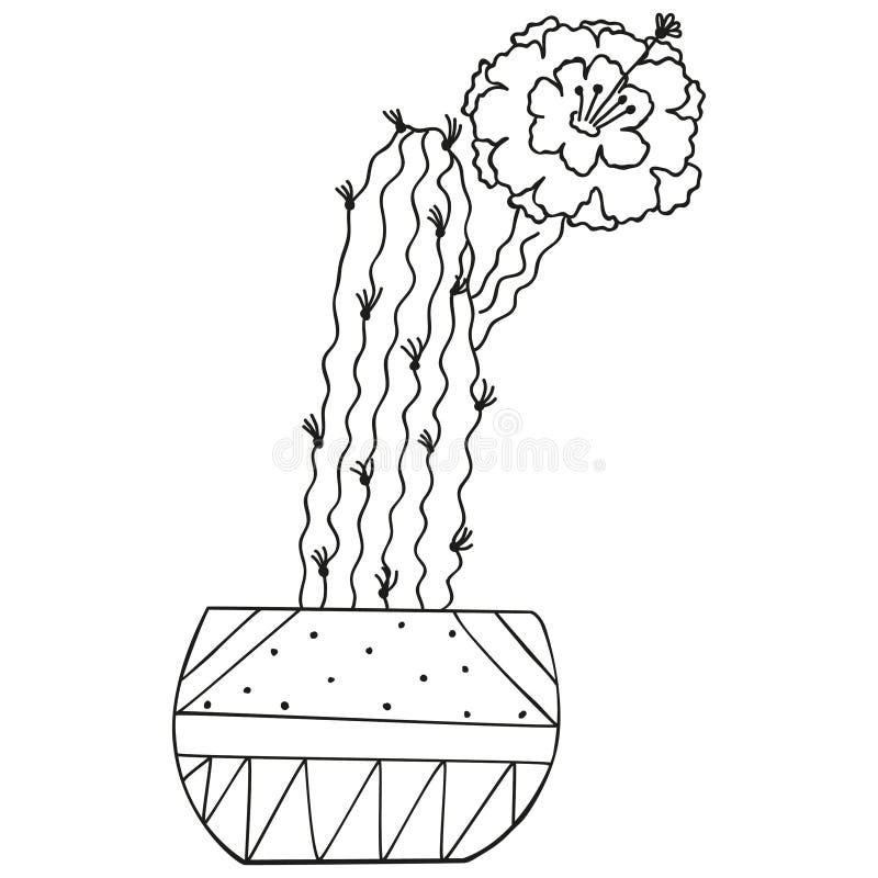 Preto Branco Cacto Desenhos Animados imagem vetorial de ainsel