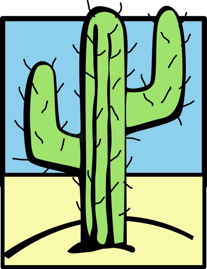 Cacto no deserto / desenho vetorial e ilustração, estilo desenhado  fotomural • fotomurais suculento, espinhoso, cacto