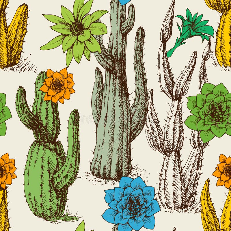 Cactus in bloei naadloos patroon