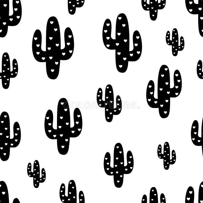 Cactus Configuration sans joint Vecteur Concept des cactus noirs avec les coeurs mignons sur le fond blanc Vecteur de modèle de c image libre de droits