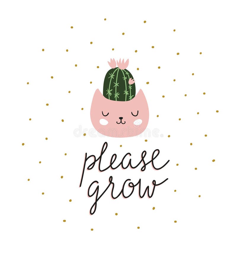 Cactus disegnato a mano nel vaso Illustrazione scandinava di stile, con iscrizione - il ` coltiva prego il ` illustrazione di stock Cactus disegnato a mano nel vaso Illustrazione scandinava di stile, con iscrizione - il ` coltiva prego il ` illustrazione di stock