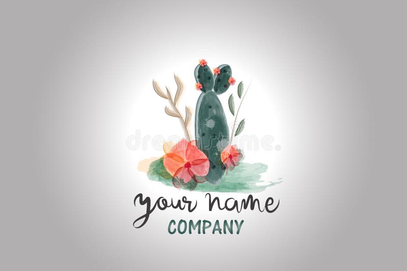 Cactus floral watercolor logo vector image stock illustration Cactus floral watercolor logo vector image stock illustration