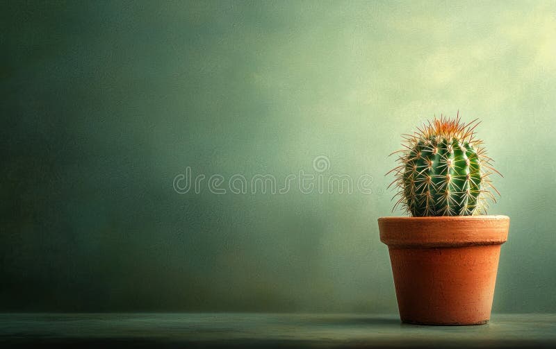 Cactus in pot against blurred green background stock illustration
