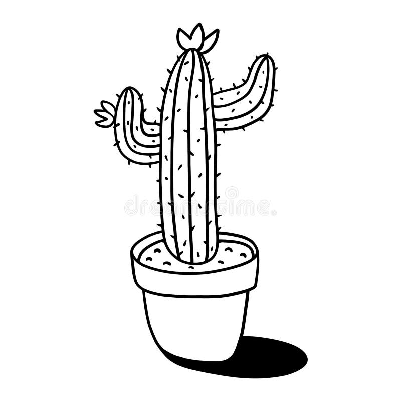 Cactus in a pot outline illustration vector illustration.