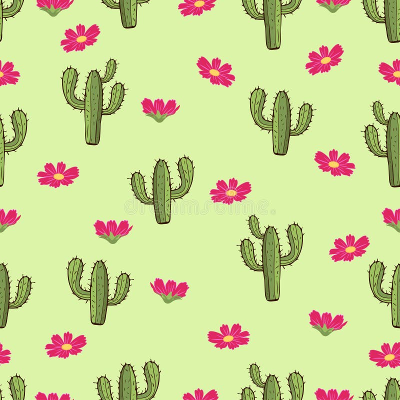 Cactus Seamless Pattern, Hand Drawing, Vector Illustration Stock Vector ...