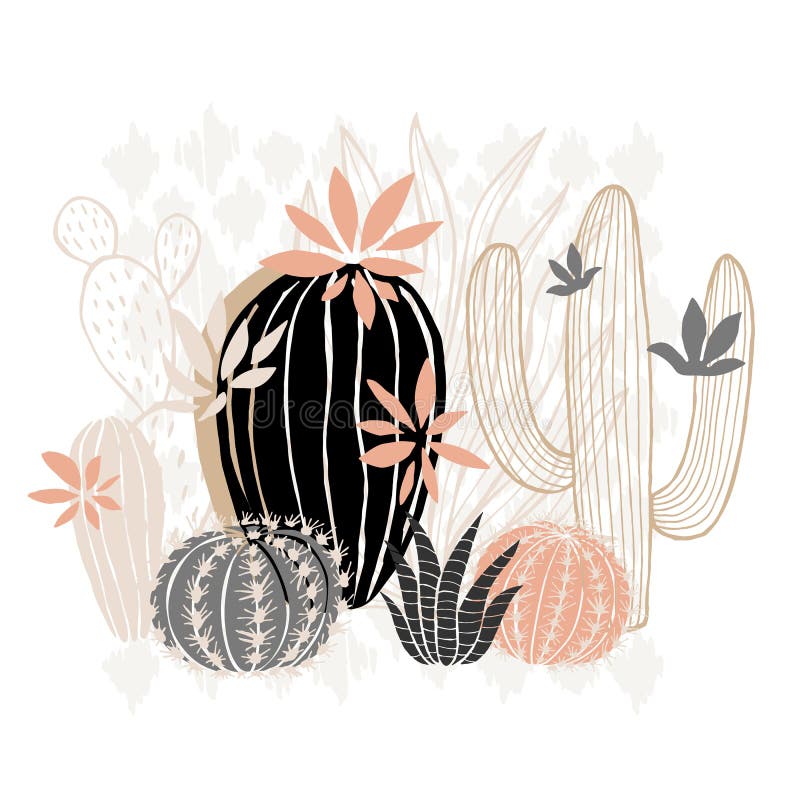 Cactus succulento fiori di rosa selvatica di conifere tenue di colore color pastello di colore rosa. collezione di succulenti di c royalty illustrazione gratis