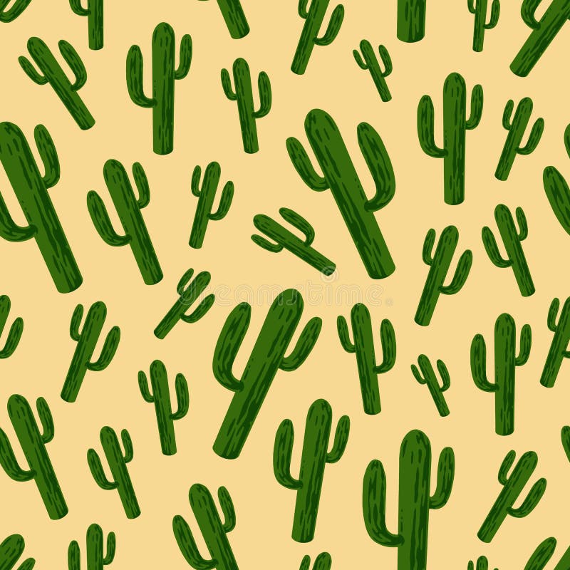Cactuses pattern on yellow background vector illustration
