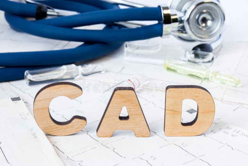 CAD Acronym or abbreviation to medical concept or diagnosis of coronary artery disease - common type of heart disease. Word CAD le
