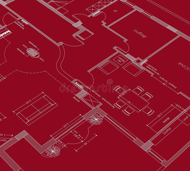 House planning cad on red background. House planning cad on red background