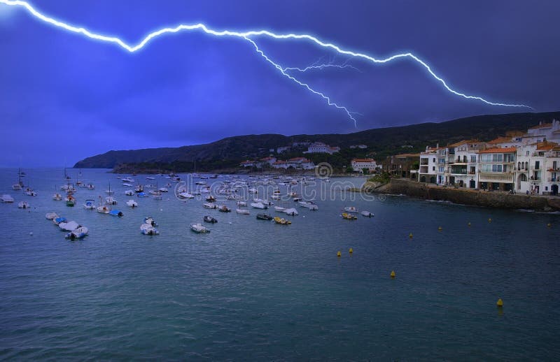 Cadaques view - lightning night storm