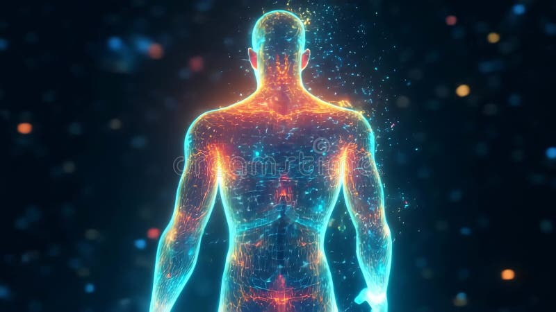 Cadavre brillant d'anatomie humaine numérique en bleu et orange illustration libre de droits