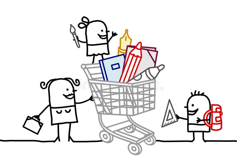 Caddie avec des approvisionnements d'école illustration libre de droits Caddie avec des approvisionnements d'école illustration libre de droits