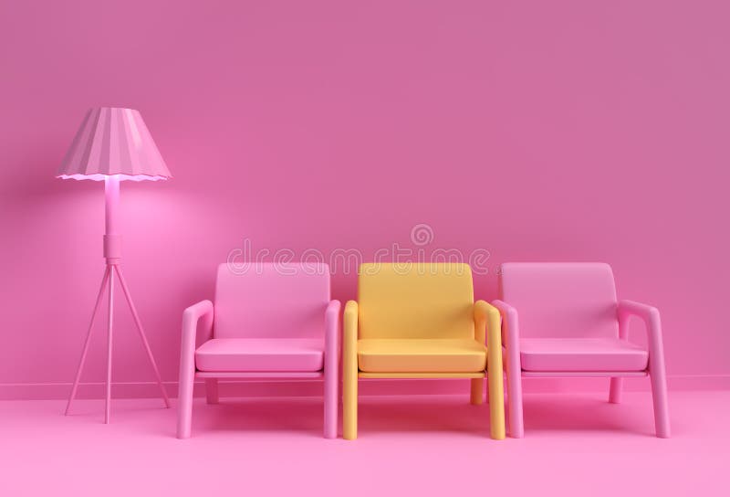 Cadeira amarela destacando-se da multidão. conceito comercial design de renderização 3d ilustração stock