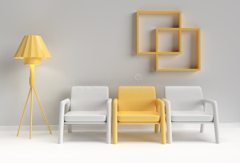 Cadeira amarela destacando-se da multidão. conceito comercial design de renderização 3d ilustração do vetor