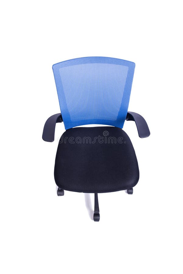 A cadeira azul do escritório isolada no fundo branco foto de stock A cadeira azul do escritório isolada no fundo branco foto de stock