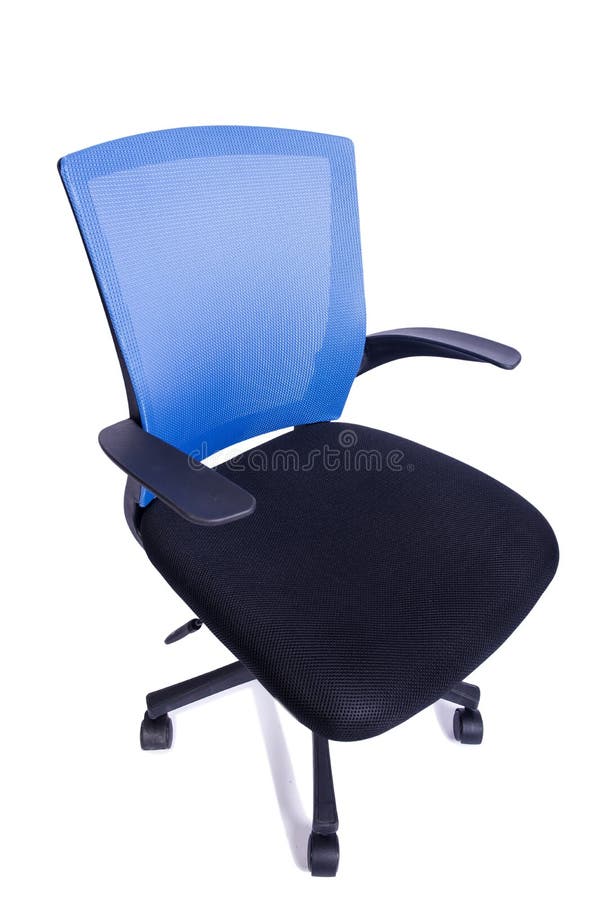 A cadeira azul do escritório isolada no fundo branco fotografia de stock A cadeira azul do escritório isolada no fundo branco fotografia de stock