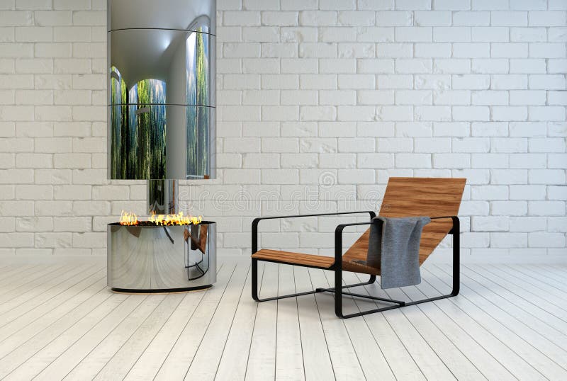 Cadeira contemporânea do recliner perto de um fogo aberto ilustração do vetor Cadeira contemporânea do recliner perto de um fogo aberto ilustração do vetor