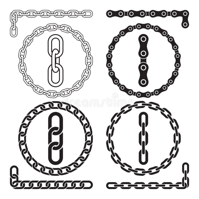 Cadenas Ilustración del vector Iconos de cadena, piezas, círculos de cadenas