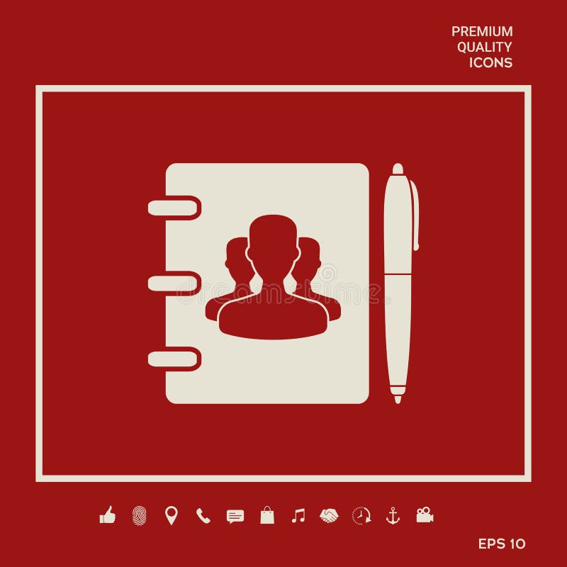 Caderno, endereço, lista telefônica com símbolo de povos do grupo e ícone da pena Elementos gráficos para seu projeto ilustração stock Caderno, endereço, lista telefônica com símbolo de povos do grupo e ícone da pena Elementos gráficos para seu projeto ilustração stock