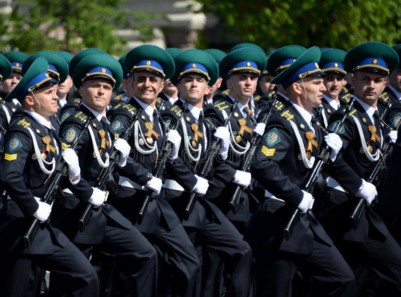 Cadets of the Moscow Frontier Institute of the Federal Security Service of Russia during the Victory Day parade. MOSCOW, RUSSIA - MAY 9, 2018: Cadets of the royalty free stock image Cadets of the Moscow Frontier Institute of the Federal Security Service of Russia during the Victory Day parade. MOSCOW, RUSSIA - MAY 9, 2018: Cadets of the royalty free stock image