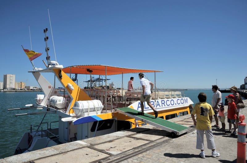 Pleasure boat at the pier in the ancient sea town of Cadiz royalty free stock image Pleasure boat at the pier in the ancient sea town of Cadiz royalty free stock image