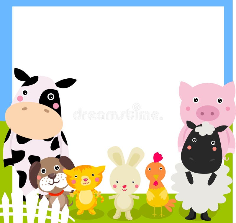 Illustration of cute farm animals frame. Illustration of cute farm animals frame
