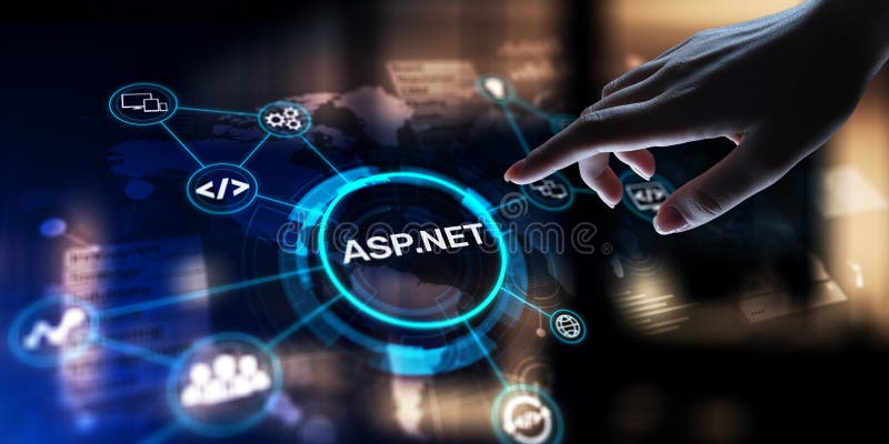 Cadre d'application Web ASPNET pour la projection de sites Web dynamiques sur écran virtuel Concept d'entreprise et de technologie images libres de droits