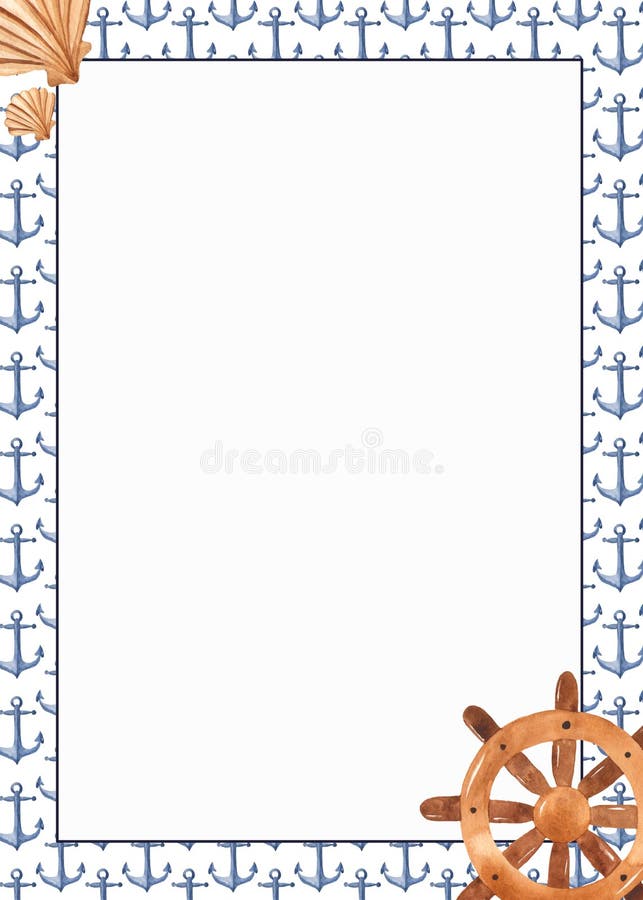 Cadre d'aquarelle avec des ancres dans le style nautique illustration libre de droits Cadre d'aquarelle avec des ancres dans le style nautique illustration libre de droits