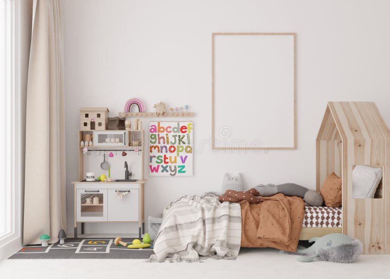 Vue De La Chambre Des Enfants Avec Maquette De Cadre Et Décoration  Intérieure