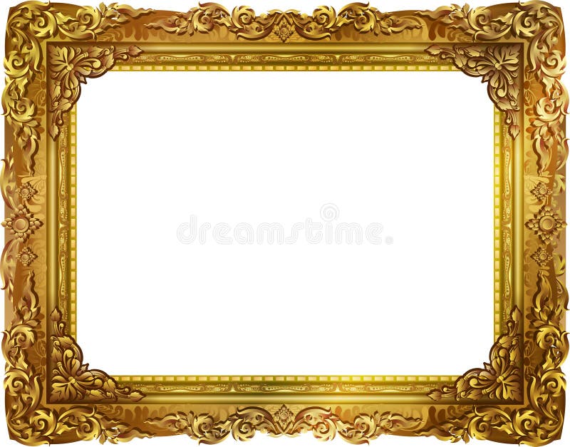 Cadre de photo d'or avec la ligne faisante le coin de la Thaïlande florale pour la photo photo stock Cadre de photo d'or avec la ligne faisante le coin de la Thaïlande florale pour la photo photo stock