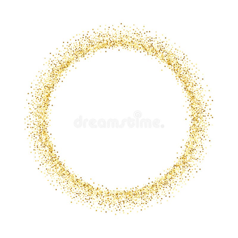 Cadre de scintillement de cercle d'or Les confettis d'or pointillent en rond sur le fond blanc Modèle lumineux de texture pour No