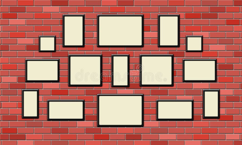 Cadre photo noir vide sur un mur de briques illustration stock