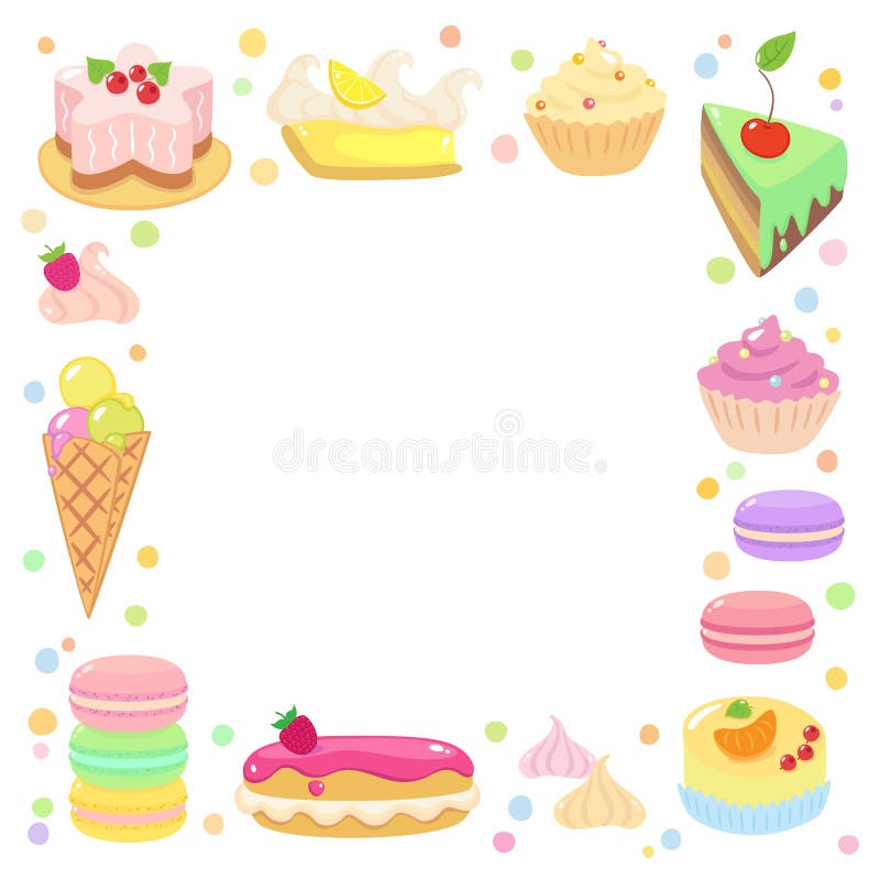 Cadre Rond Délicat De Couronne Faite De Gâteaux, Meringues, Pâtisserie Sur  Fond Rose Et Blanc, Vecteur. Clip Art Libres De Droits, Svg, Vecteurs Et  Illustration. Image 95860608