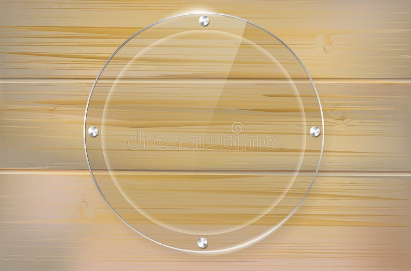 Cadre en verre transparent de cercle sur le fond en bois illustration stock Cadre en verre transparent de cercle sur le fond en bois illustration stock