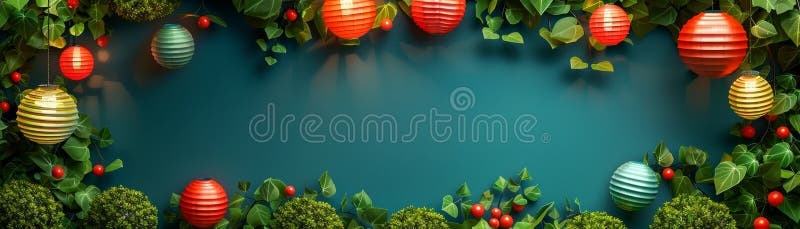 Festive Easter background with colorful eggs and greenery on vibrant blue backdrop for holiday design and decoration AI Generative. Festive Easter background with colorful eggs and greenery on vibrant blue backdrop for holiday design and decoration AI Generative